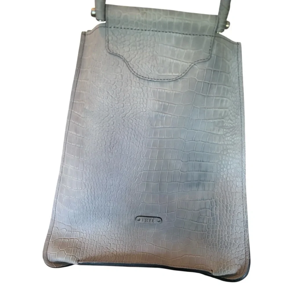 Frye Bianca Crocodile Embossed Grey Suede Large Tote Bag